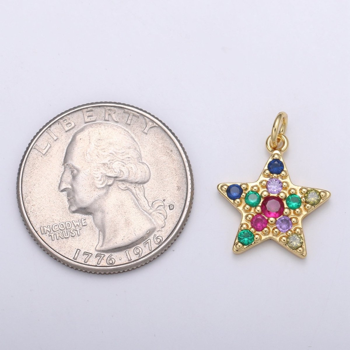 Orion Star 24k Gold Charm Micro Pave StarBurst Charm, Rainbow Cubic Celestial Charm, Dainty Minimalist Jewelry Supply, E-083 - DLUXCA