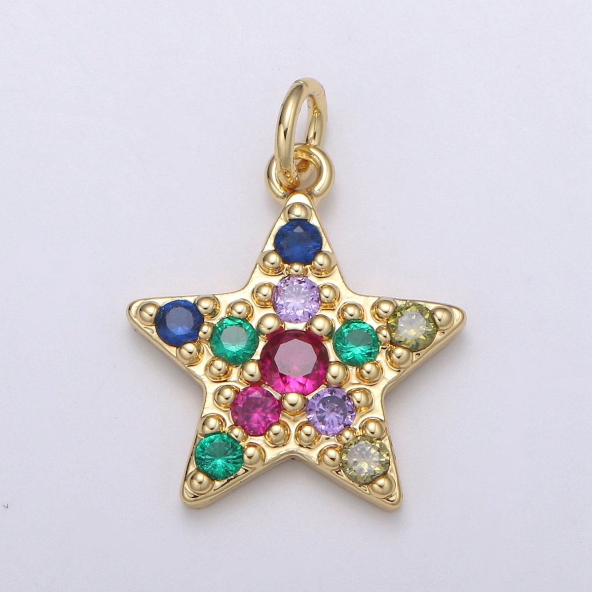 Orion Star 24k Gold Charm Micro Pave StarBurst Charm, Rainbow Cubic Celestial Charm, Dainty Minimalist Jewelry Supply, E-083 - DLUXCA