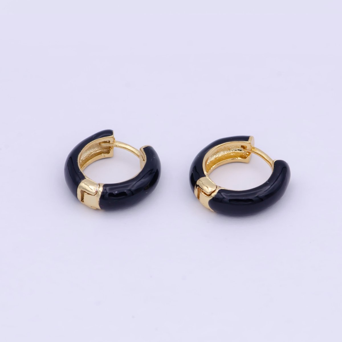 OS 1 Pair Gold Filled Black Enamel Huggie Hoop Earrings for Women Mini Hoops for Everyday Wear T-017 - DLUXCA