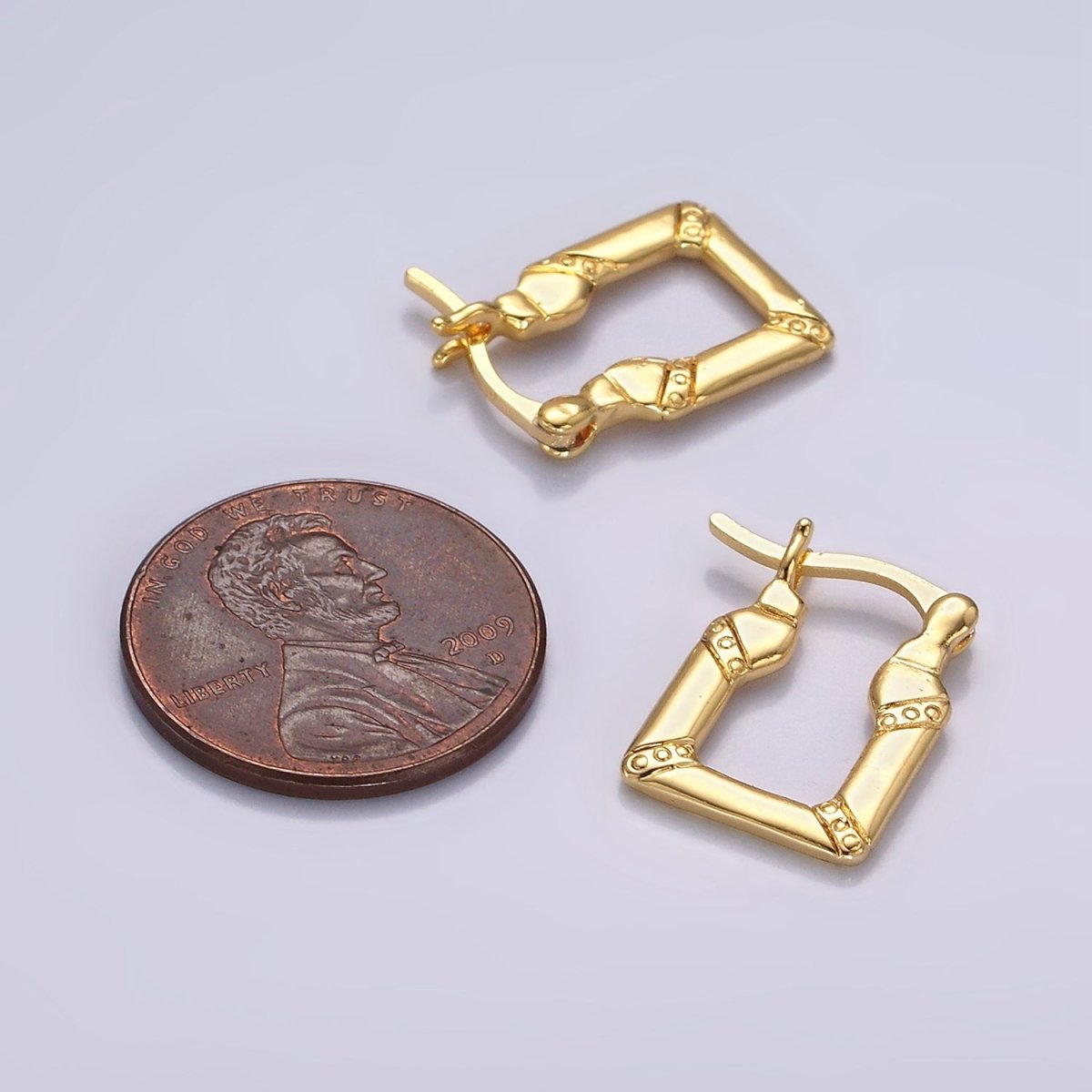 OS 14K Gold Filled 15mm Dotted Lined Square French Lock Latch Hoop Earrings | AE965 - DLUXCA