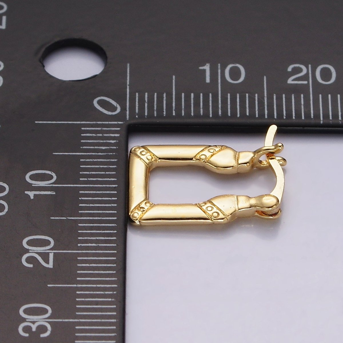 OS 14K Gold Filled 15mm Dotted Lined Square French Lock Latch Hoop Earrings | AE965 - DLUXCA