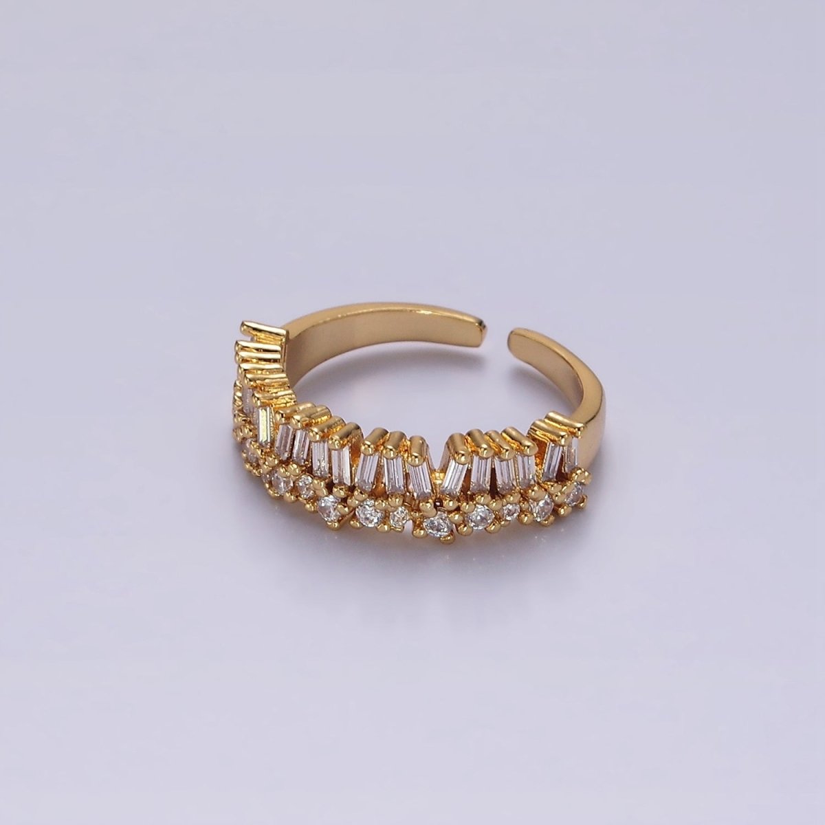 OS 14K Gold Filled Clear Baguette CZ Lined Adjustable Ring | O-607 - DLUXCA