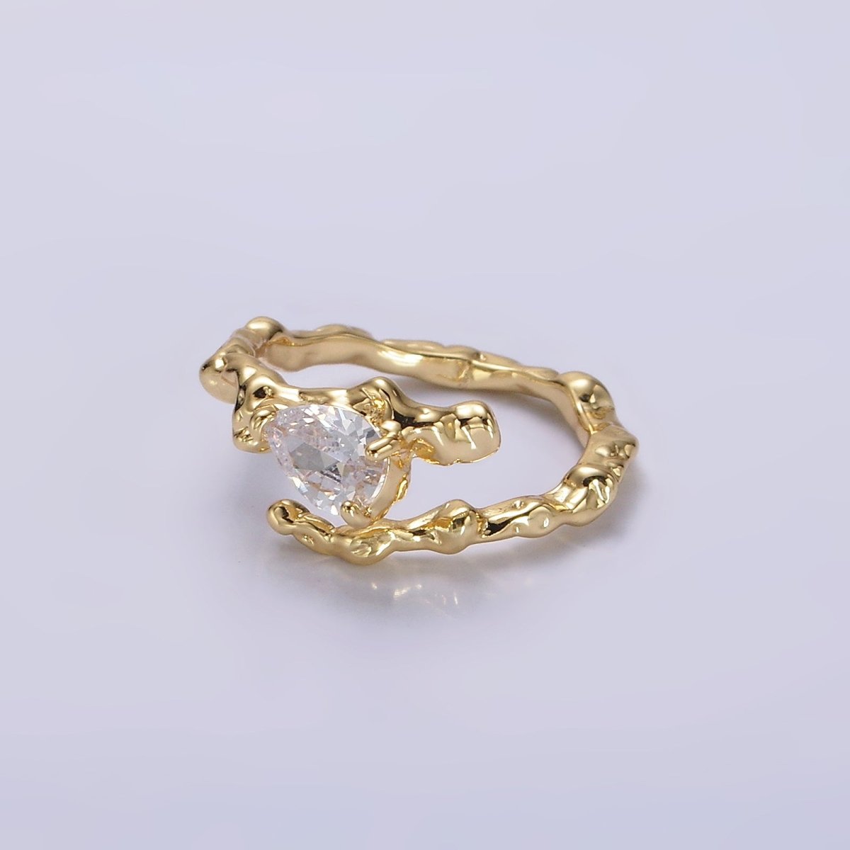 OS 14K Gold Filled Clear CZ Teardrop Molten Drip Open Ring | O-603 - DLUXCA