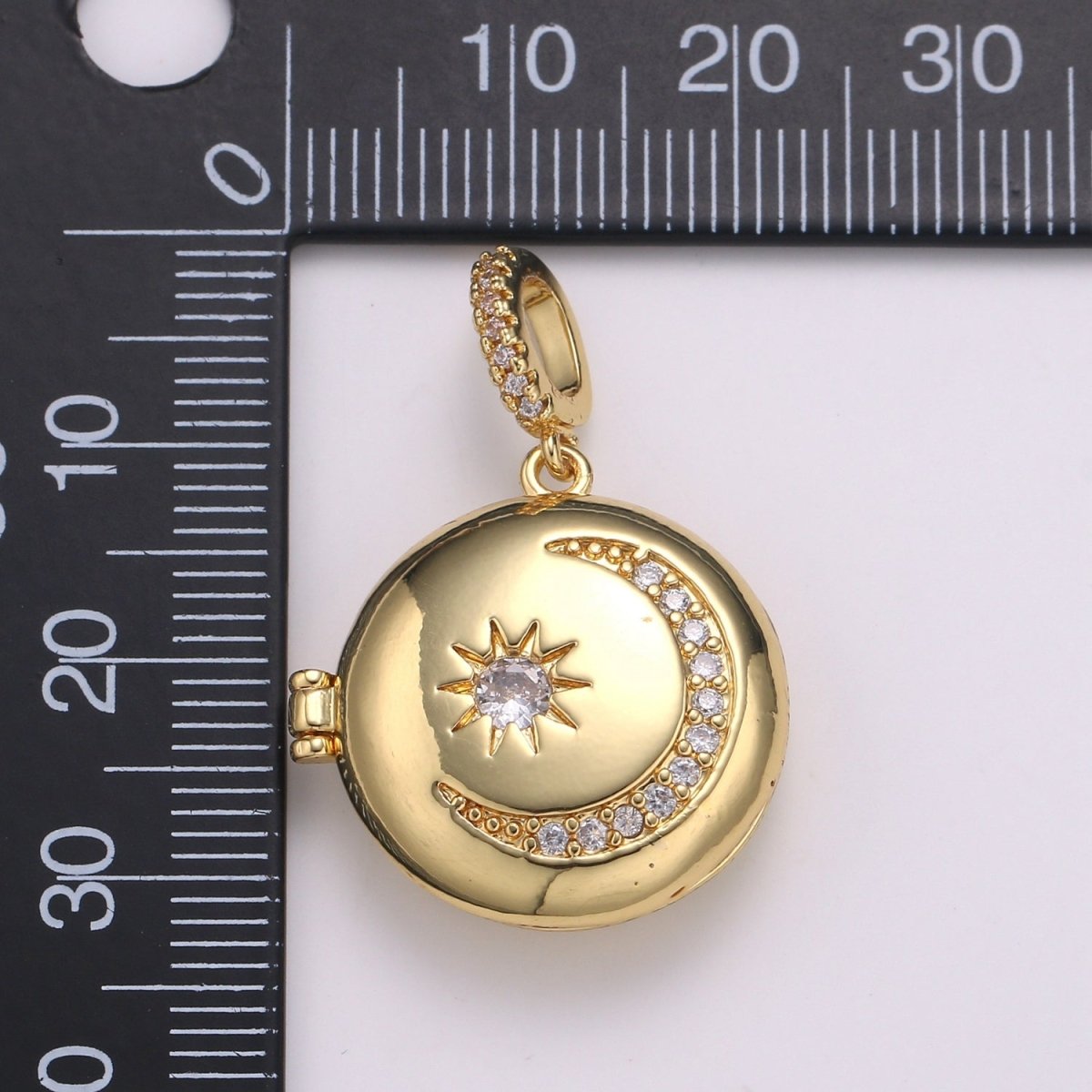 OS 14K Gold Filled Crescent Moon Locket Starry Night Locket Pendant, Moon Star CZ Locket Charm Necklace Component Celestial Jewelry H-234 - DLUXCA
