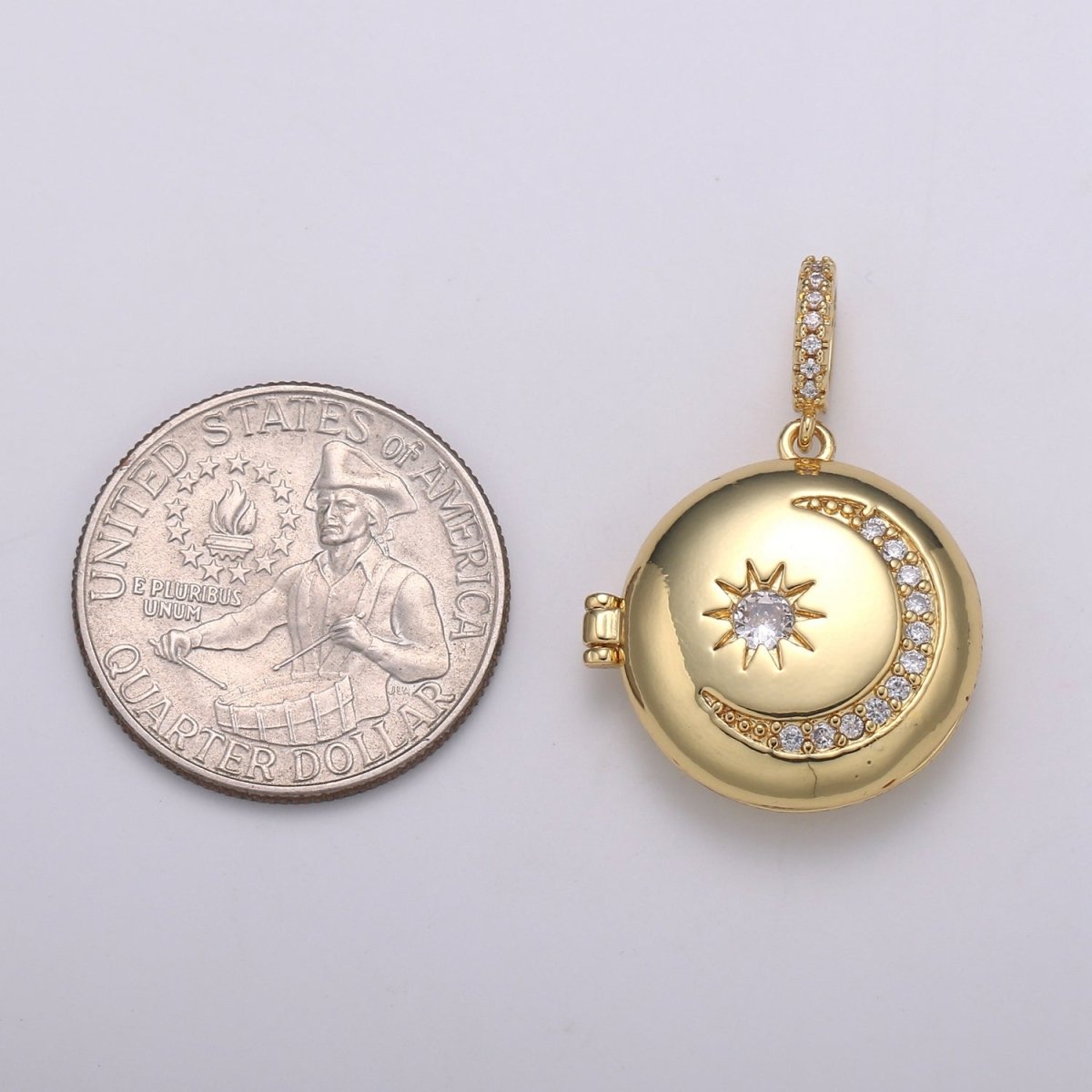 OS 14K Gold Filled Crescent Moon Locket Starry Night Locket Pendant, Moon Star CZ Locket Charm Necklace Component Celestial Jewelry H-234 - DLUXCA