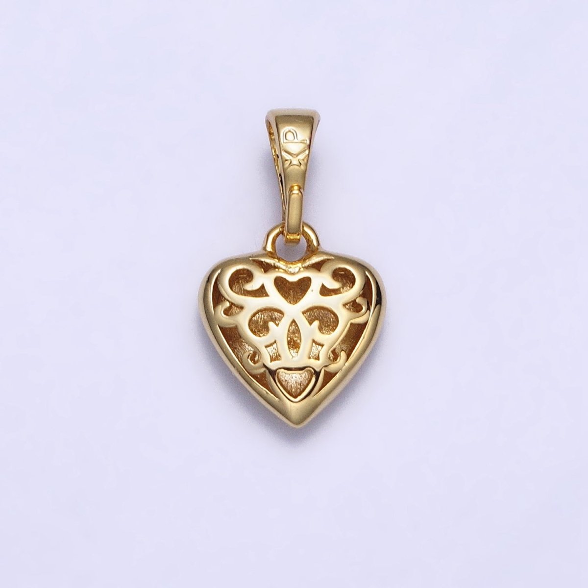 OS 14K Gold Filled Double Sided Heart Filigree Mini Valentine Pendant | AA040 - DLUXCA