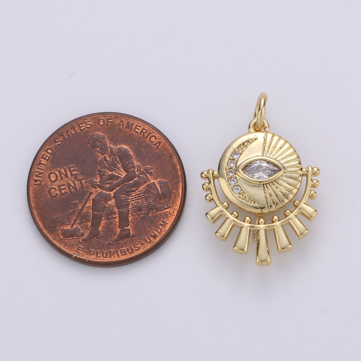 OS 14K Gold Filled Moon Charm - Celestial Pendant Necklace - Crescent Moon Evil Eye Layering Necklace - Lunar Jewelry Gold medallion Charm D-214 - DLUXCA