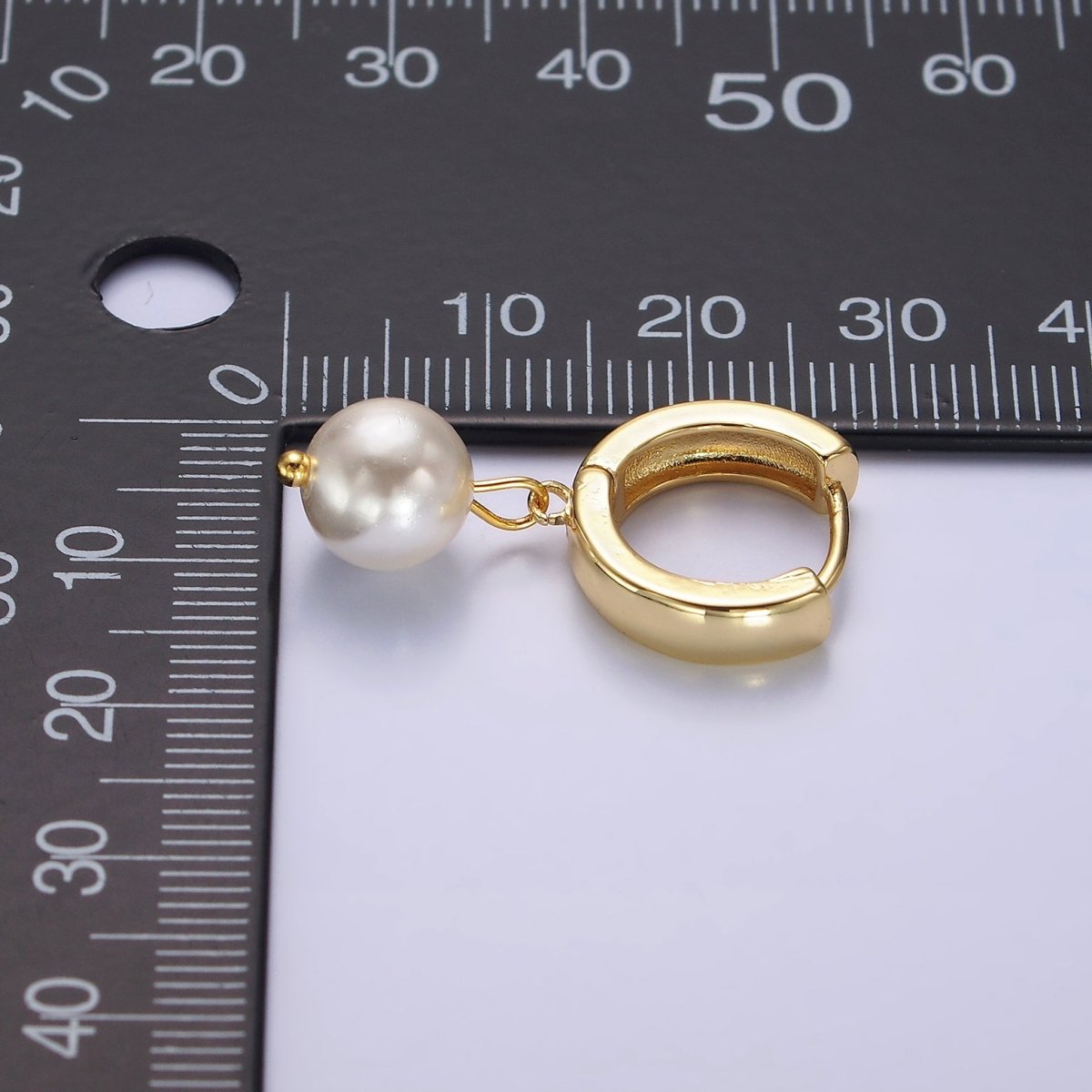 OS 14K Gold Filled Shell Pearl Drop Huggie Earrings Lever Back Hoop Earring | AE673 - DLUXCA