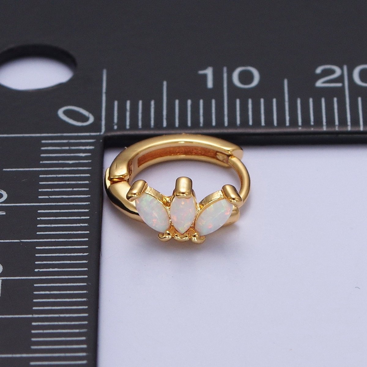 OS 14K Gold Filled White Opal Triple Marquise Huggie Hoop Earrings | Y-092 - DLUXCA