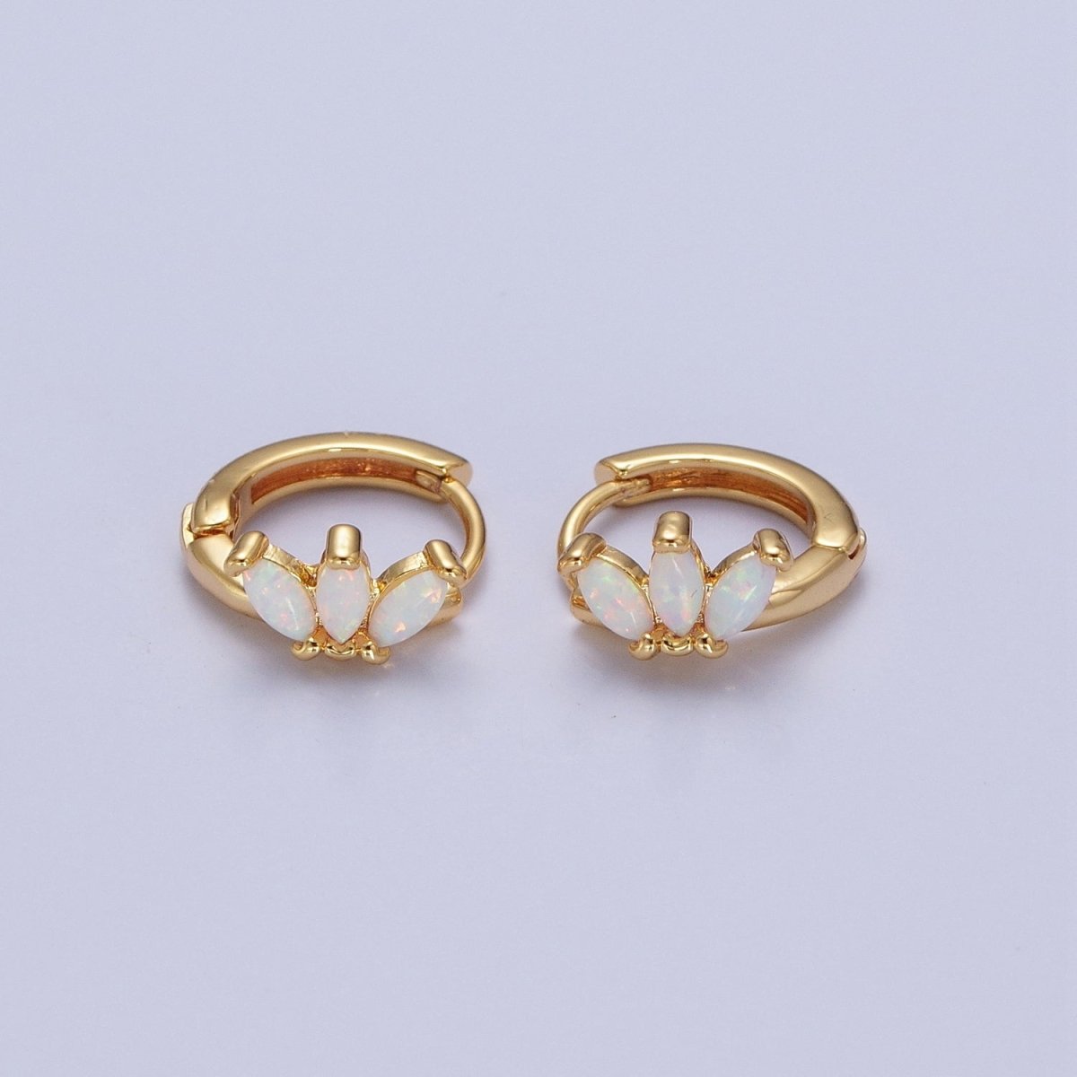 OS 14K Gold Filled White Opal Triple Marquise Huggie Hoop Earrings | Y-092 - DLUXCA