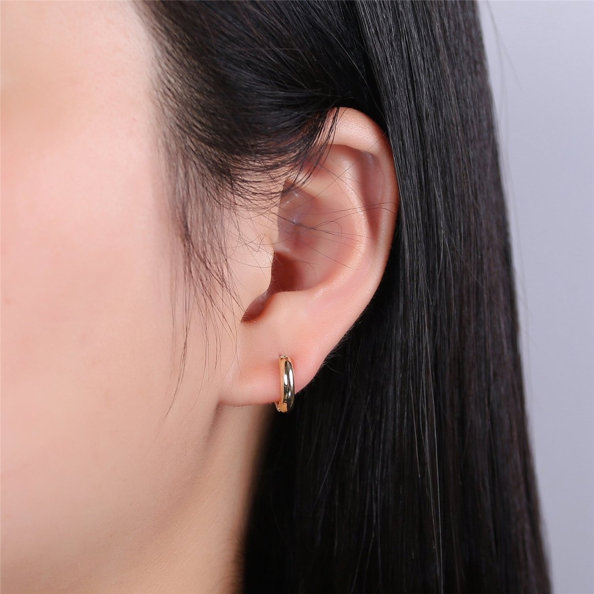 OS 14mm 16K Gold Filled Round One Touch Earring, thick round hoop Jewelry Earrings, Post earrings in Gold Filled K-249 - DLUXCA