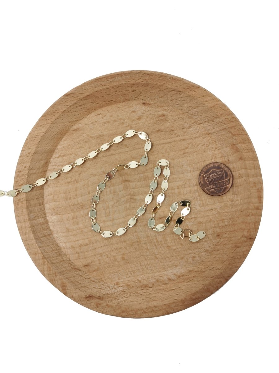 OS 16K Gold Filled Anchor Chain by Yard, Round Oval Disc Charm Chain, Wholesale Bulk Roll Chain for Jewelry Making | ROLL-015 Clearance Pricing - DLUXCA