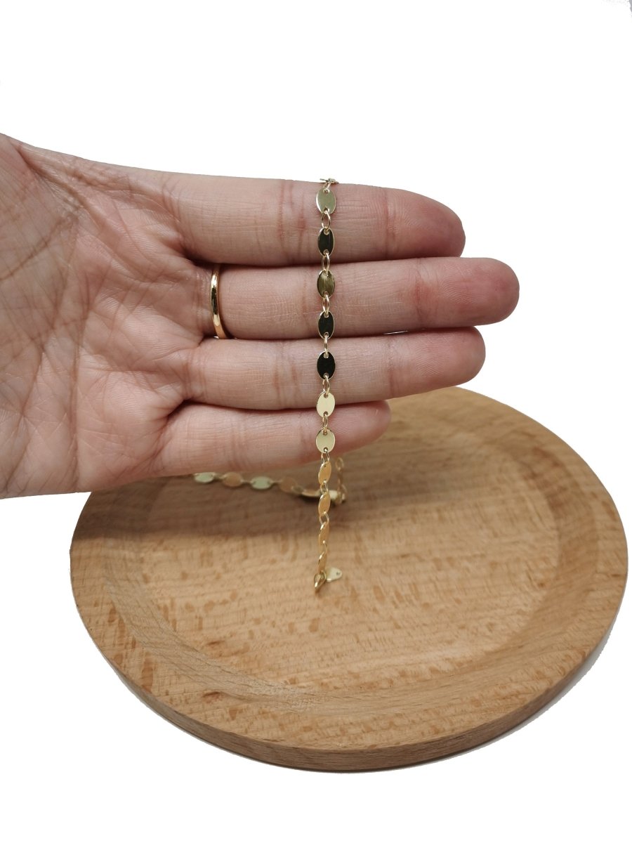 OS 16K Gold Filled Anchor Chain by Yard, Round Oval Disc Charm Chain, Wholesale Bulk Roll Chain for Jewelry Making | ROLL-015 Clearance Pricing - DLUXCA