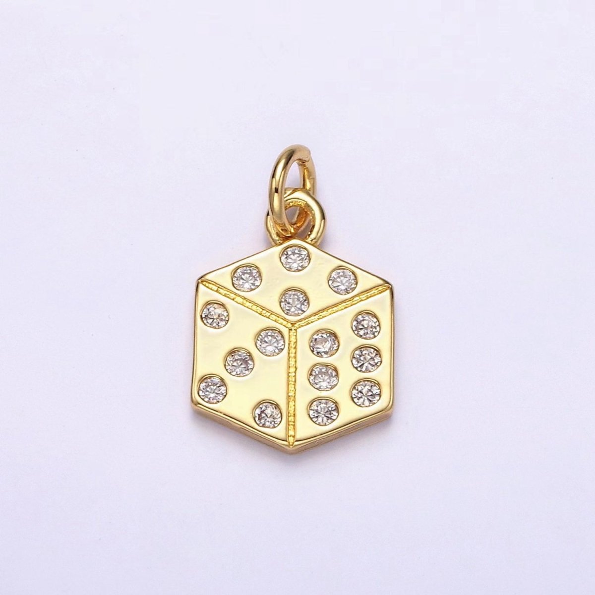 OS 16K Gold Filled Clear CZ Dotted Gambling Dice Cube Charm | AG158 - DLUXCA