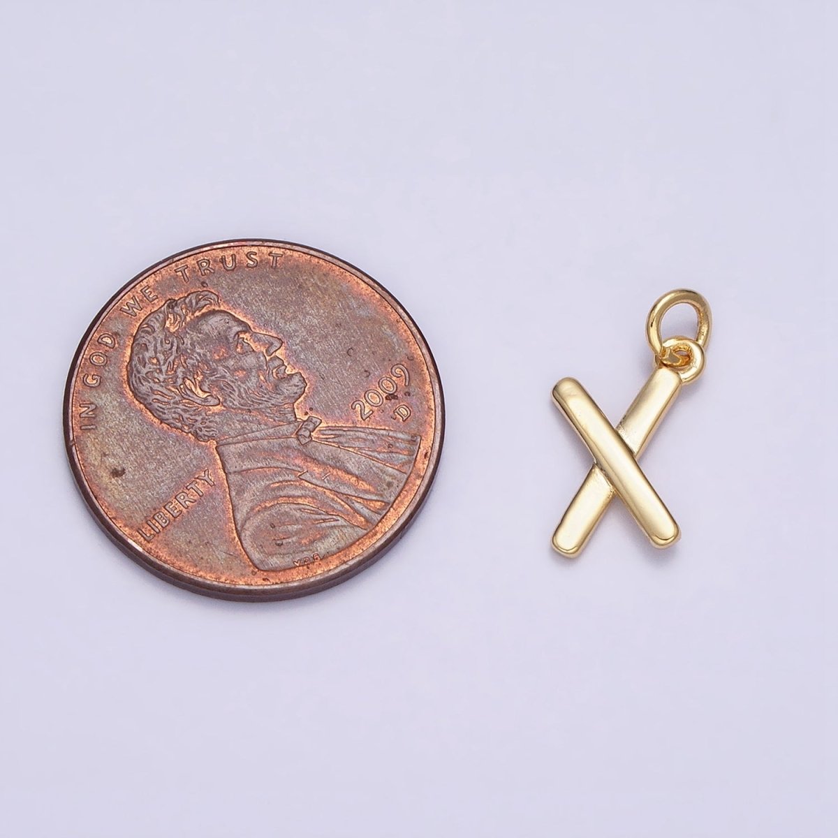 OS 16K Gold Filled Mini "X" Initial Crossed Stick Geometric Minimalist Add-On Charm | AC1151 - DLUXCA