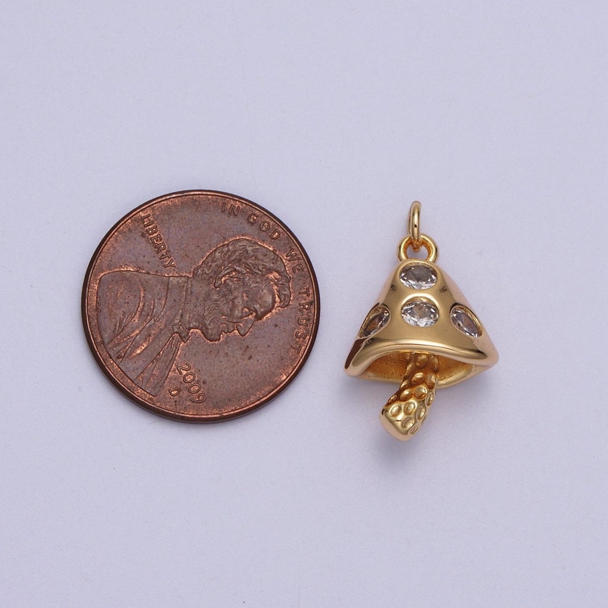 OS 16K Gold Filled Mushroom Clear CZ Plant Fungus Charm E-076 - DLUXCA