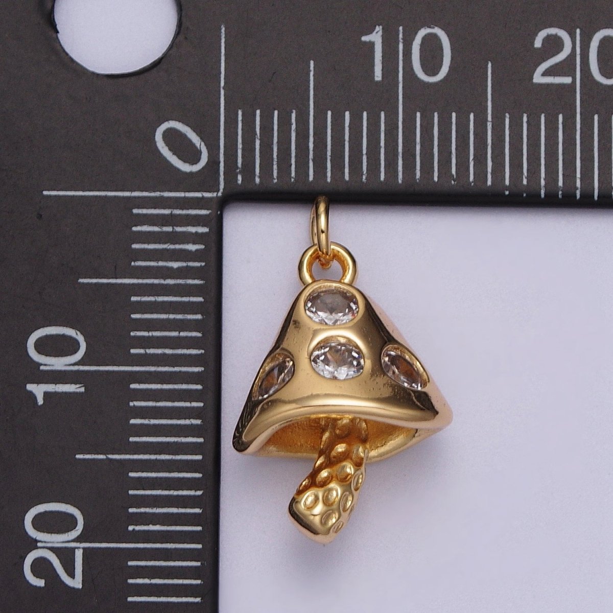 OS 16K Gold Filled Mushroom Clear CZ Plant Fungus Charm E-076 - DLUXCA
