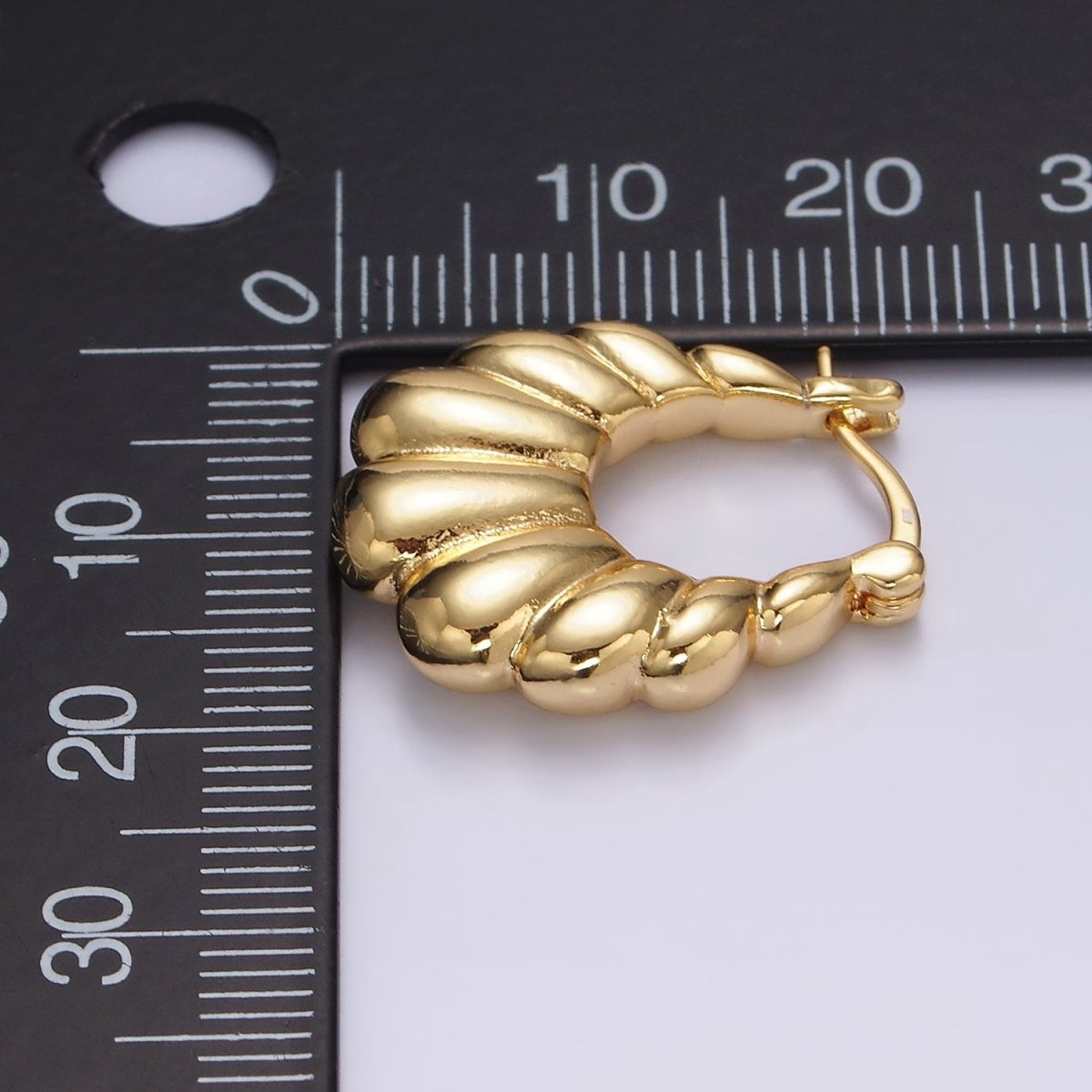 OS 16K Gold Filled U-Shaped Puffed Croissant French Lock Latch Hoop Earrings | AE603 - DLUXCA