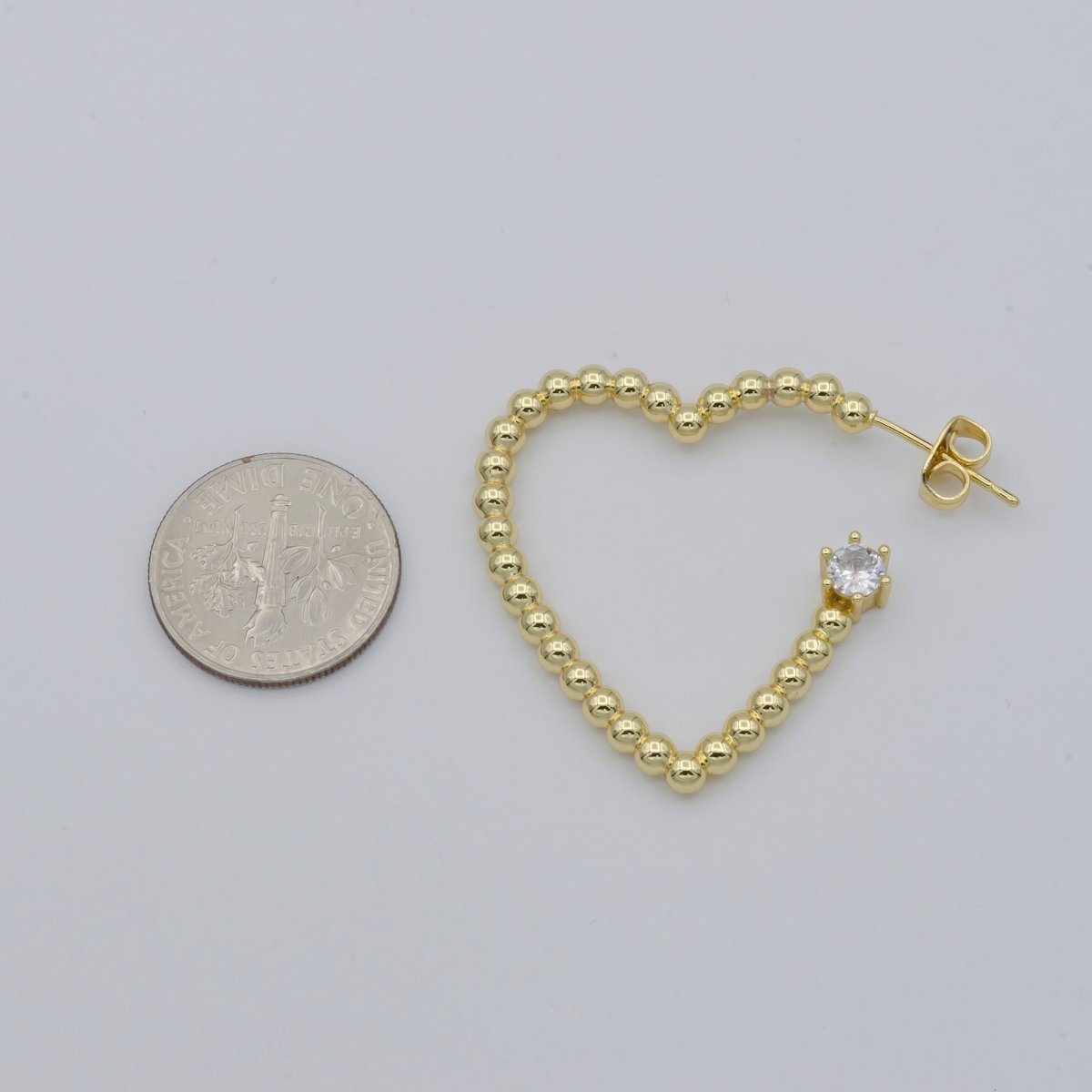 OS 1pair Golden Dotted Heart with Single Crystal Huggies Earrings CZ Gold Filled Tiny Love Heart Shape Casual Daily Wear Earring Jewelry V-043 - DLUXCA