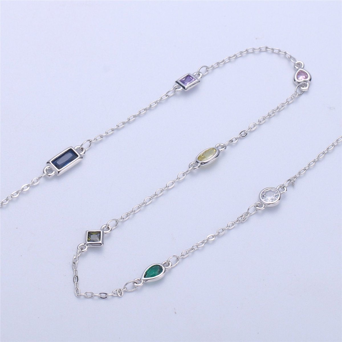 OS 24K Gold Filled Chain Necklace Gold Necklace CZ Stone Necklace Gemstone Necklace Crystal Necklace, Dainty Bulk Chain Necklace By Yard, White Gold Filled DESIGNED Chain Component Supply | ROLL-055, ROLL-056 Clearance Pricing - DLUXCA