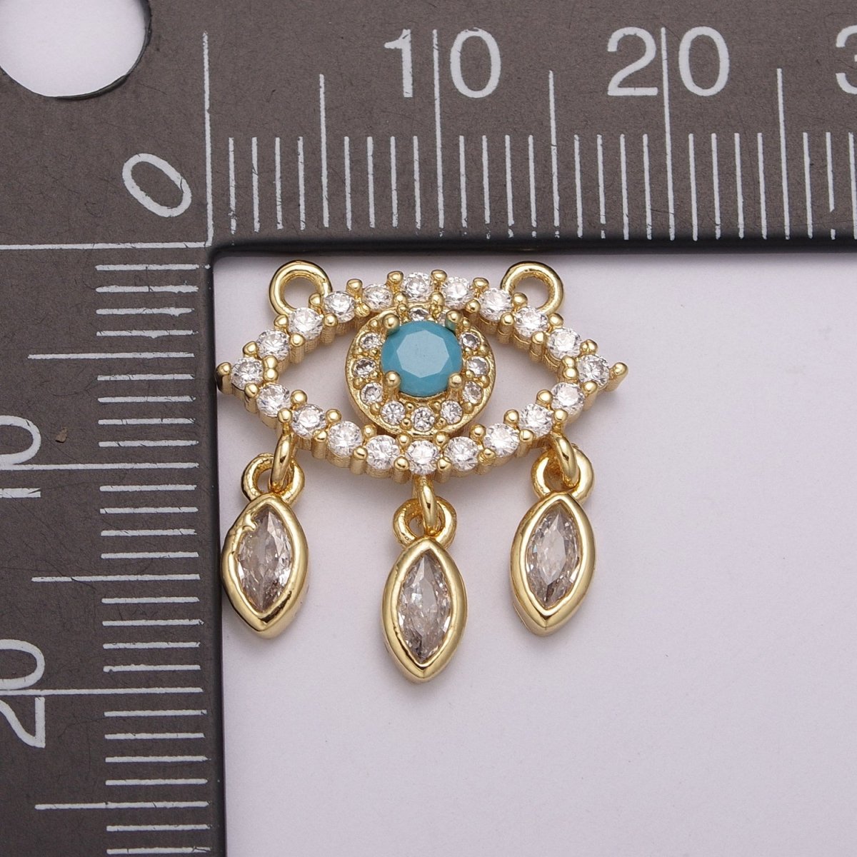 OS 24k Gold Filled Evil Eye Charm Link Connector, Evil Eye Findings Minimalist Evil Eye Charm for Necklace N-078 - DLUXCA