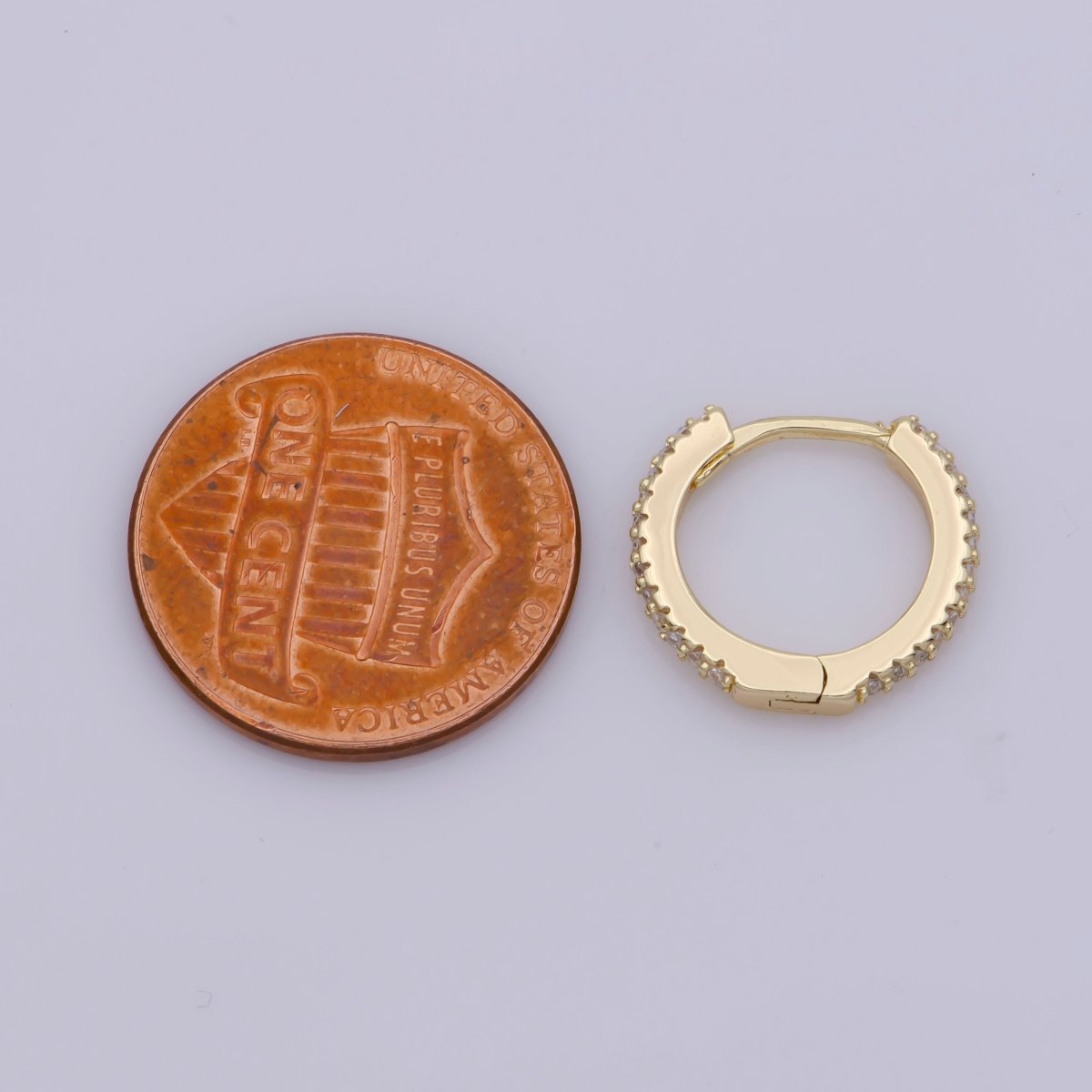 OS 24K Gold Filled Huggie Hoop Earrings, Crystal Cubic Zirconia CZ Encrusted on 14.8X13.3mm Hoops, Minimalist Modern 15mm Huggie Hoops | AE-804 - DLUXCA