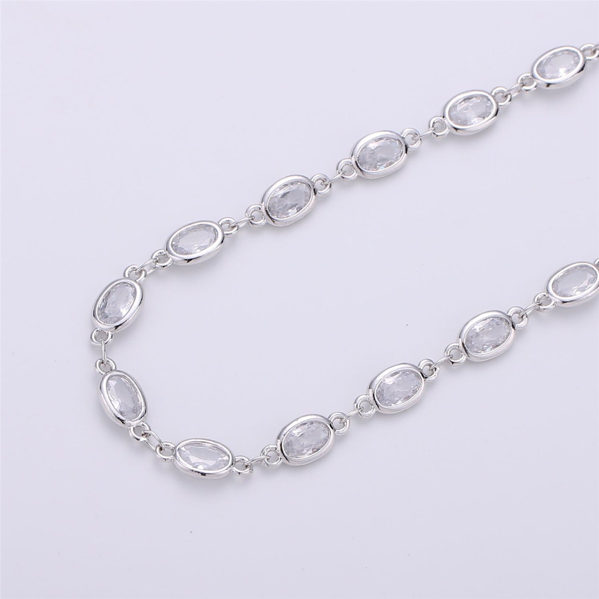 OS 24K Gold Filled Micro Pave CZ Charm Specialty Link Chain by Yard, CZ Charm Size 11X4mm, White Gold Filled DESIGNED Chain | ROLL-113, ROLL-114 Clearance Pricing - DLUXCA