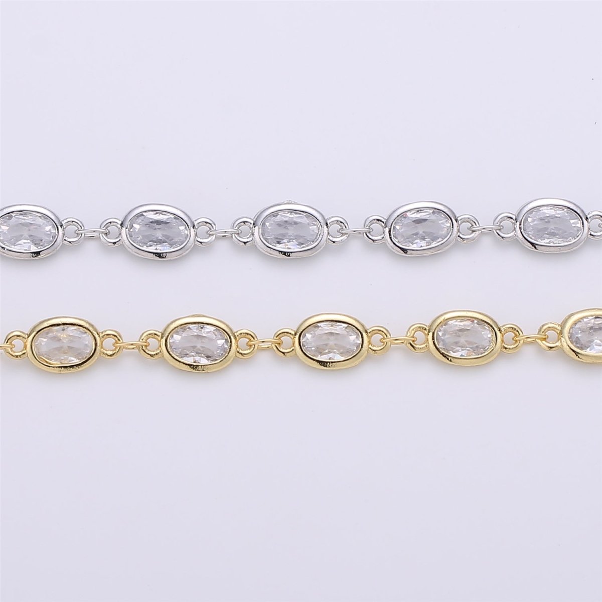 OS 24K Gold Filled Micro Pave CZ Charm Specialty Link Chain by Yard, CZ Charm Size 11X4mm, White Gold Filled DESIGNED Chain | ROLL-113, ROLL-114 Clearance Pricing - DLUXCA