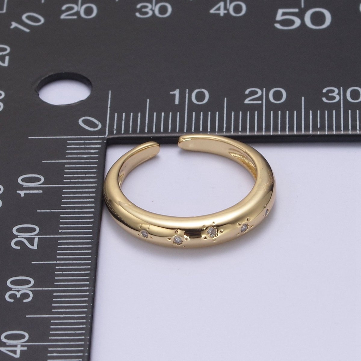 OS 24K Gold Filled Minimalist Starburst Star Zirconia CZ Adjustable Band Ring U-303 - DLUXCA