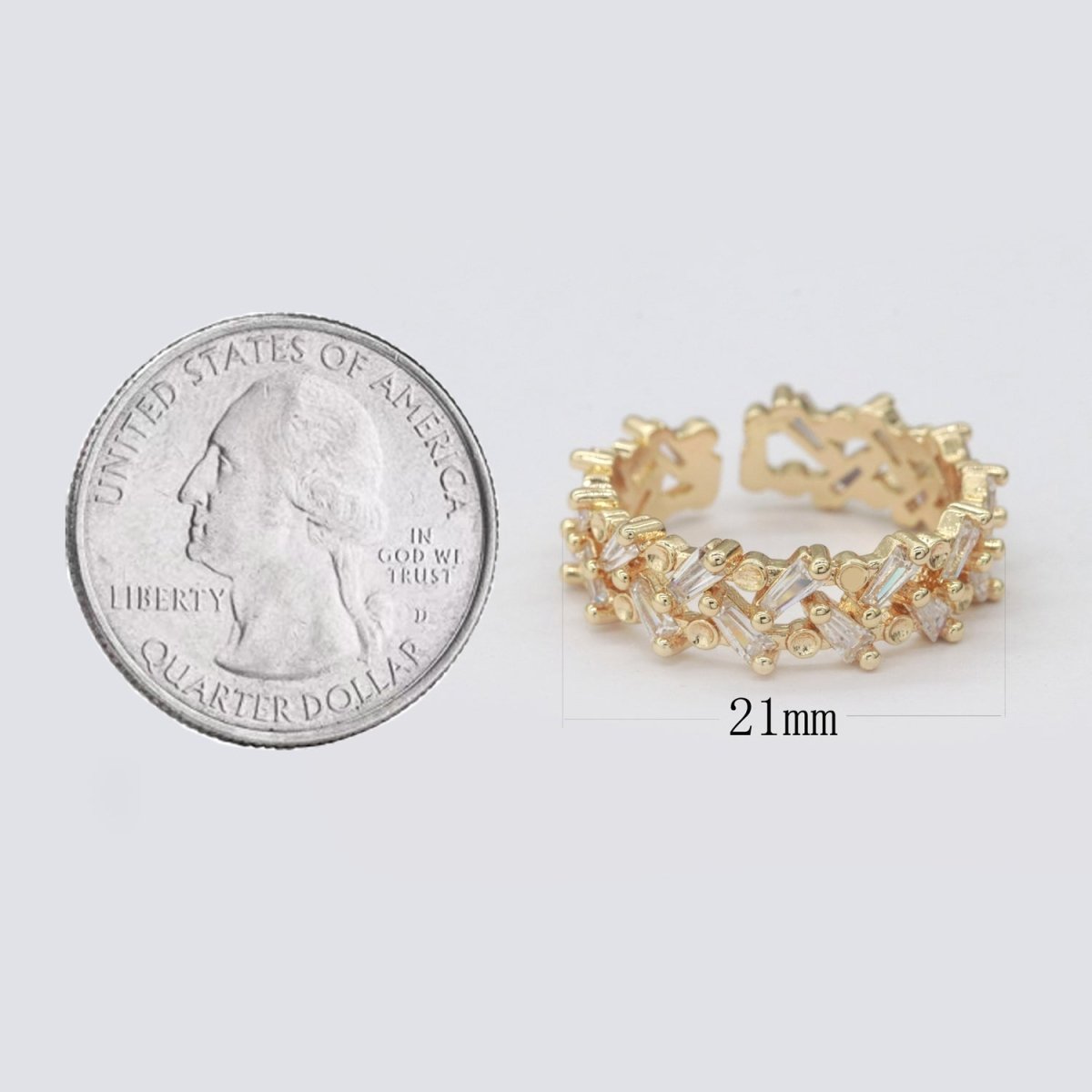 OS Chunky Gold Ring Baguette Cz Open Ring for Statement Stackable O-874 - DLUXCA