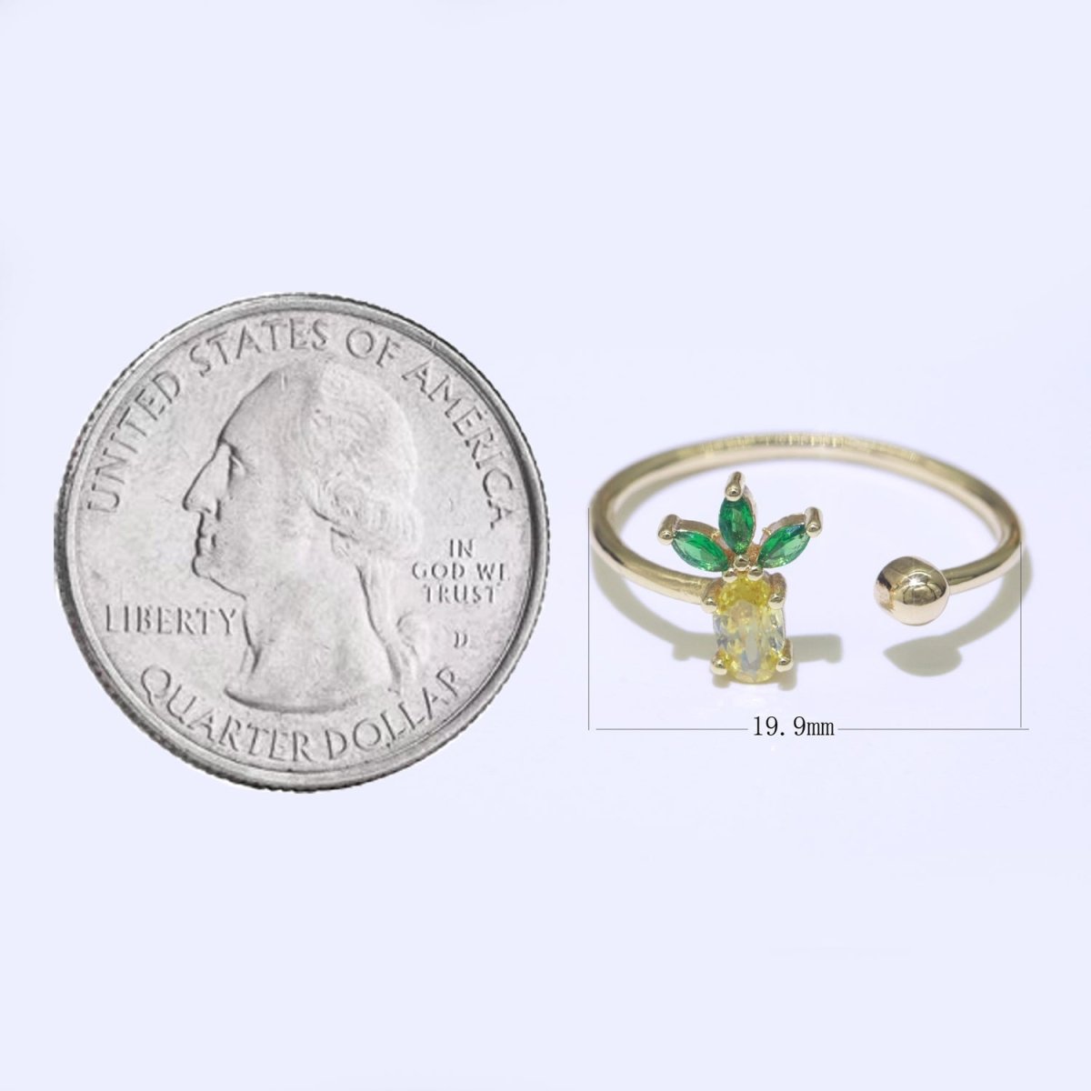 OS Dainty Pineapple ring, Gold Mini Fruit Ring, Dainty Stackable Rings, Open Adjustable Ring Crystal Tropical Fruits Ring O-452 - DLUXCA