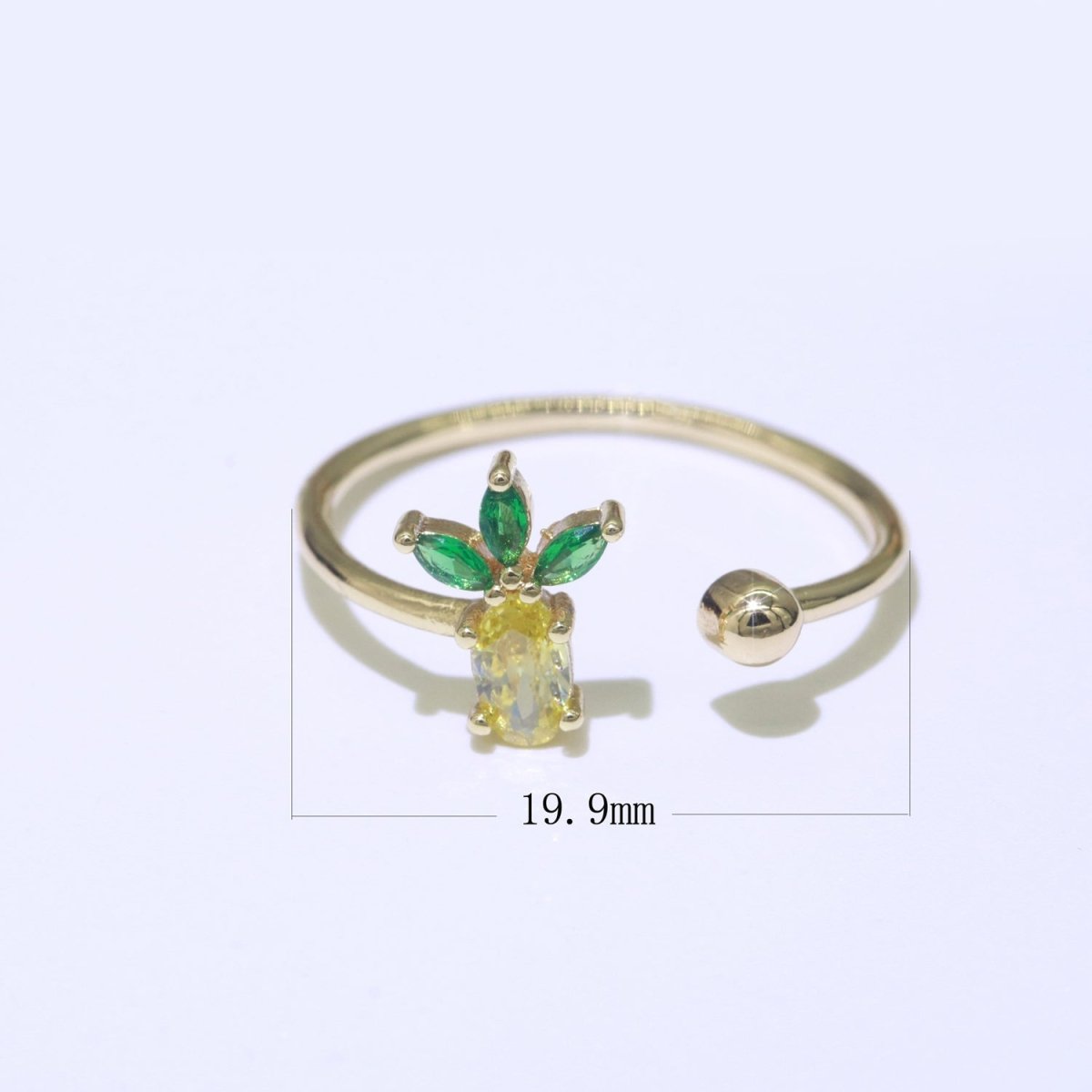 OS Dainty Pineapple ring, Gold Mini Fruit Ring, Dainty Stackable Rings, Open Adjustable Ring Crystal Tropical Fruits Ring O-452 - DLUXCA