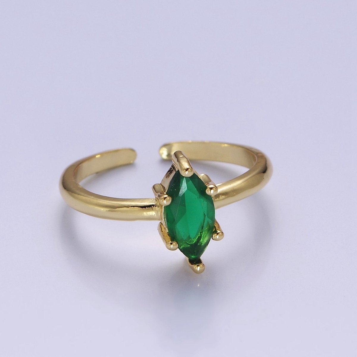 OS Emerald Marquise Ring, May Birthstone, Dainty Gold Emerald Ring Open Adjustable O-2185 - DLUXCA