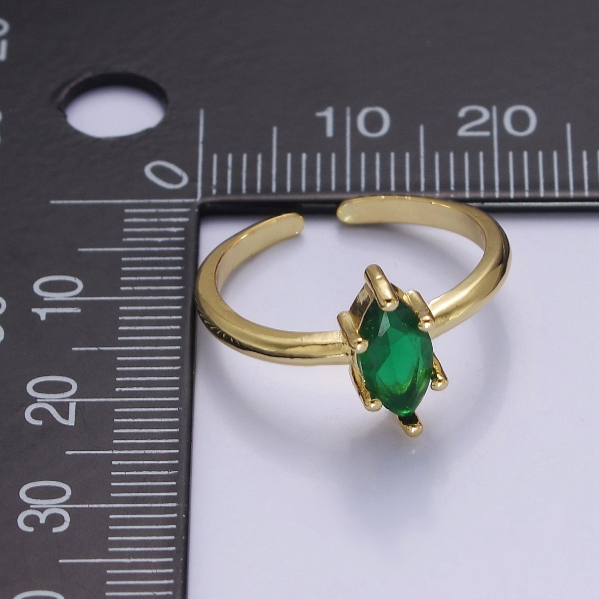 OS Emerald Marquise Ring, May Birthstone, Dainty Gold Emerald Ring Open Adjustable O-2185 - DLUXCA