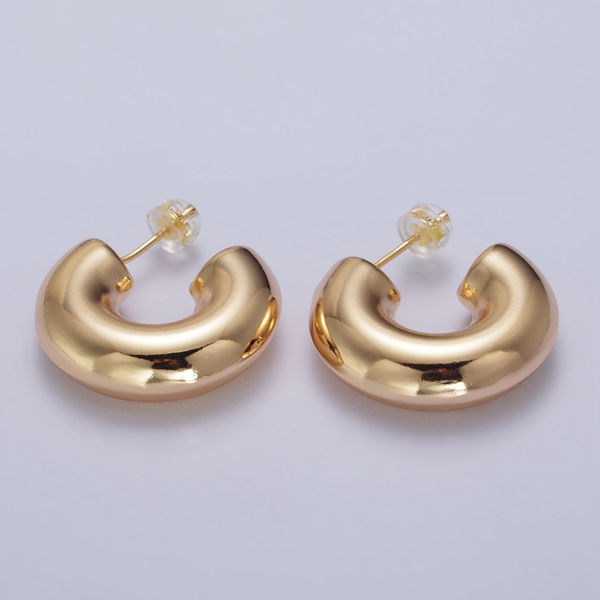 OS Gold Filled Edged Wide Chubby Geometric C-Shaped Hoop Earrings in Gold & Silver | AB342 AB343 - DLUXCA