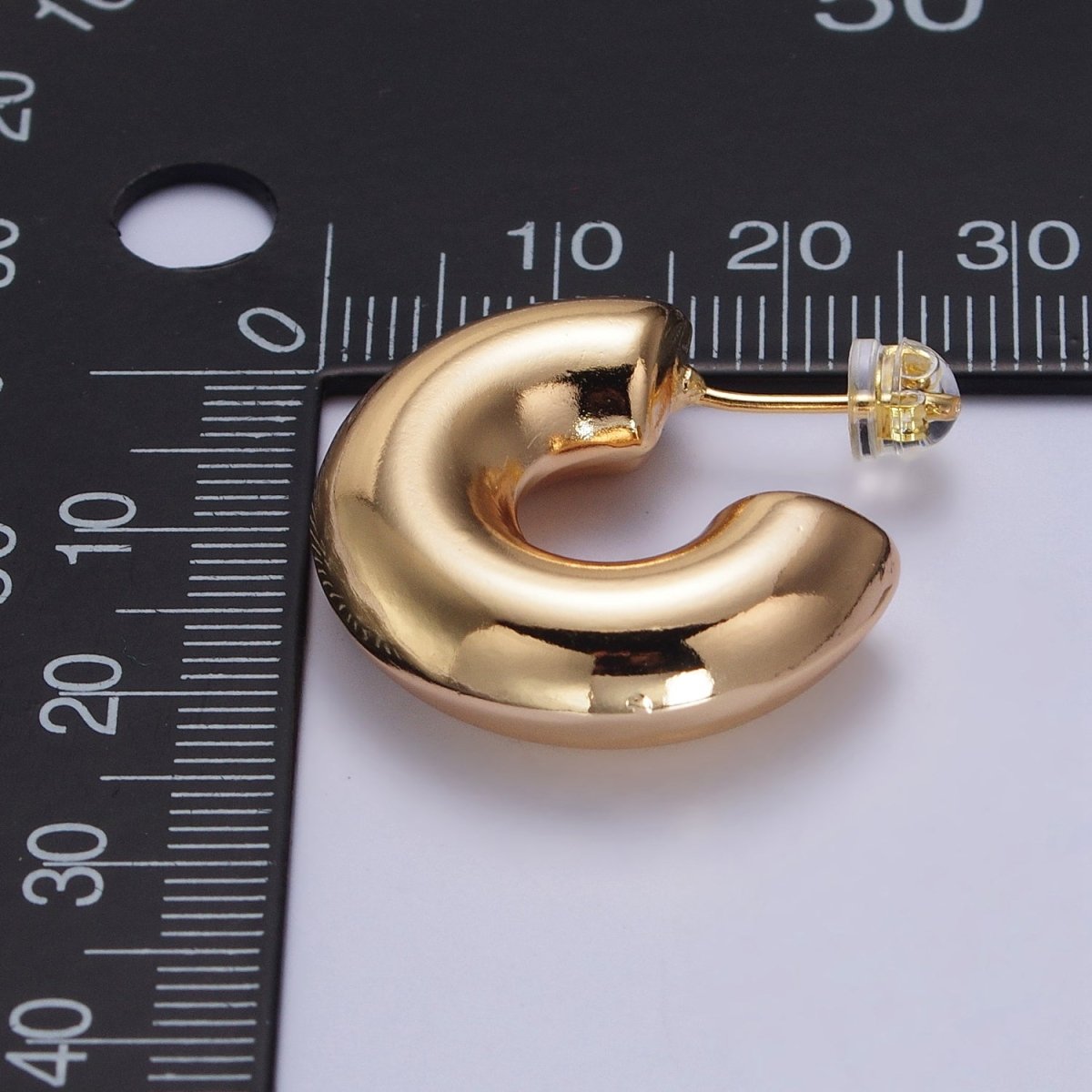 OS Gold Filled Edged Wide Chubby Geometric C-Shaped Hoop Earrings in Gold & Silver | AB342 AB343 - DLUXCA