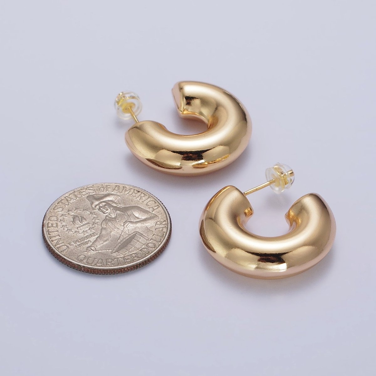 OS Gold Filled Edged Wide Chubby Geometric C-Shaped Hoop Earrings in Gold & Silver | AB342 AB343 - DLUXCA