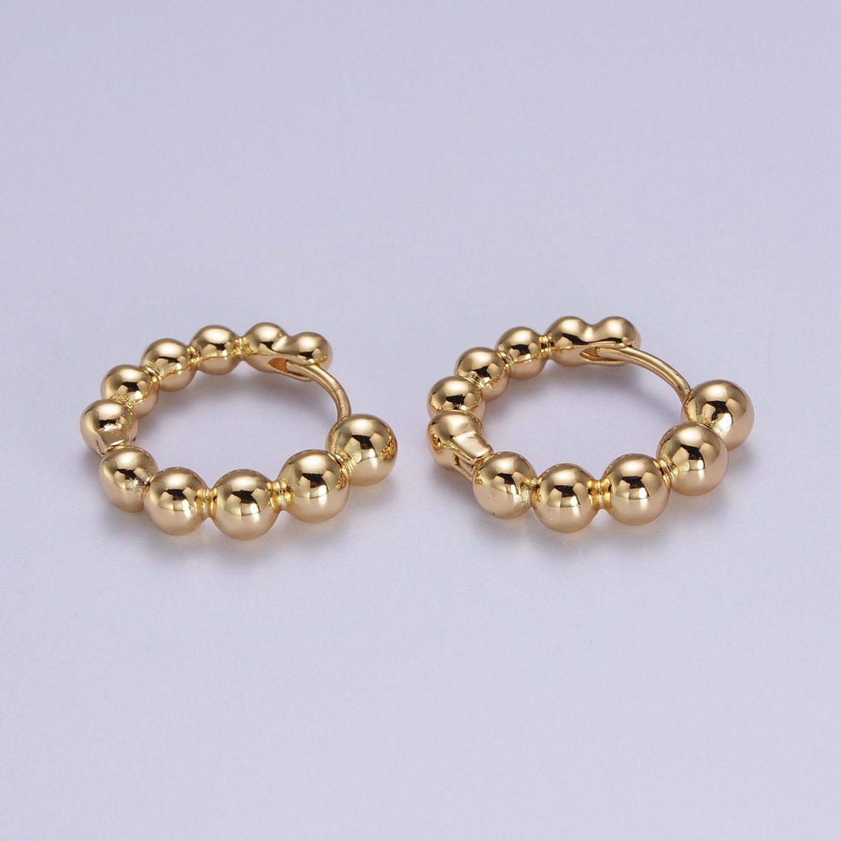 OS Gold Rounded Beaded Bubble Ball 20mm Huggie Hoop Earrings | V037 - DLUXCA