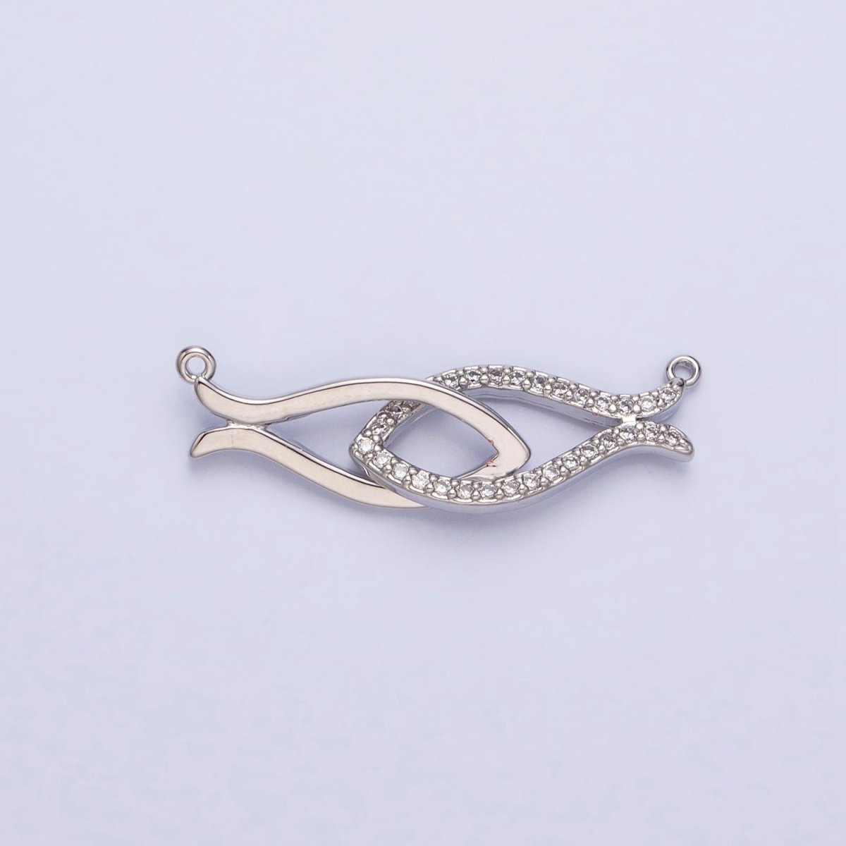 OS Gold, Silver Double Fish-Shaped Linked Micro Paved CZ Geometric Connector | AA835 AA836 - DLUXCA