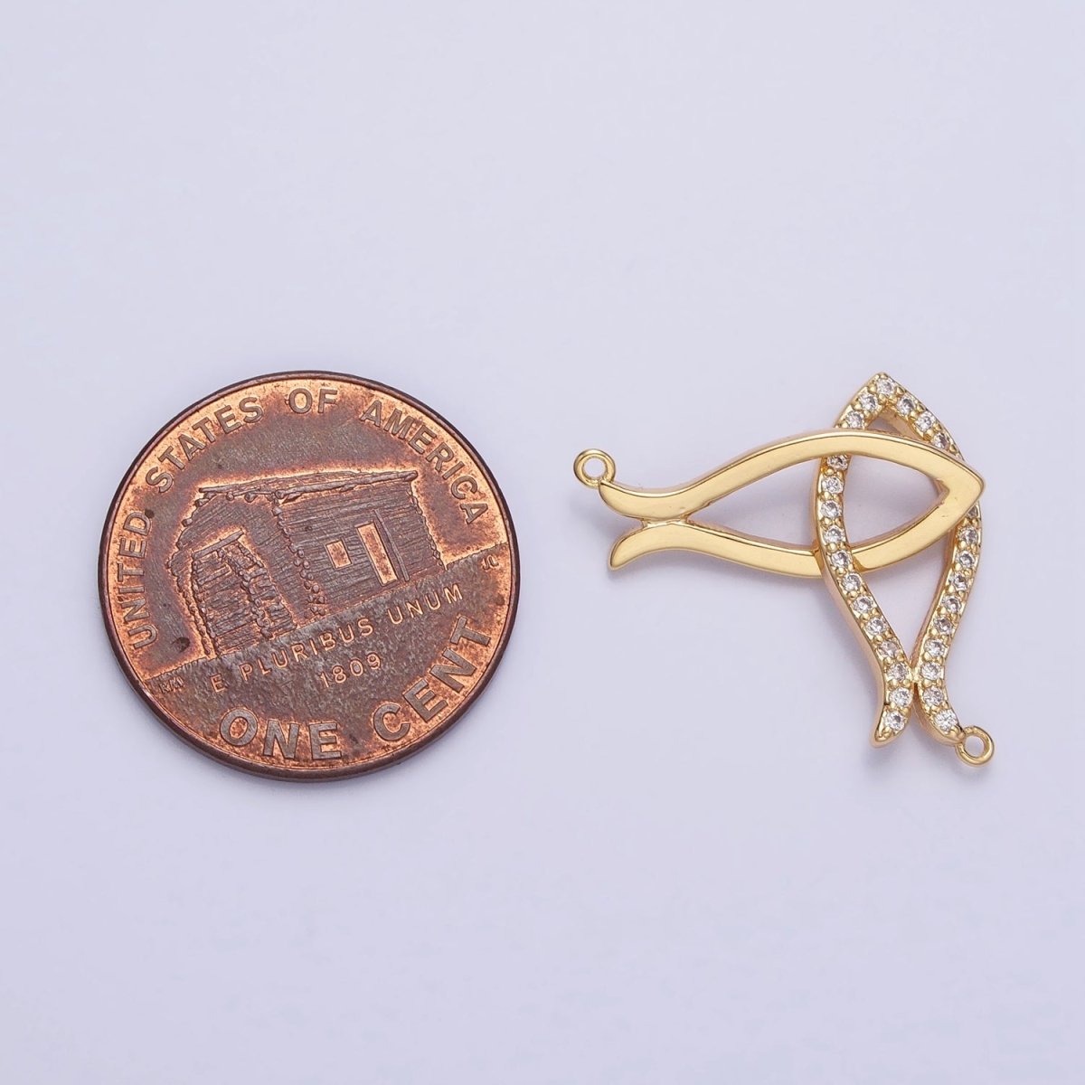 OS Gold, Silver Double Fish-Shaped Linked Micro Paved CZ Geometric Connector | AA835 AA836 - DLUXCA