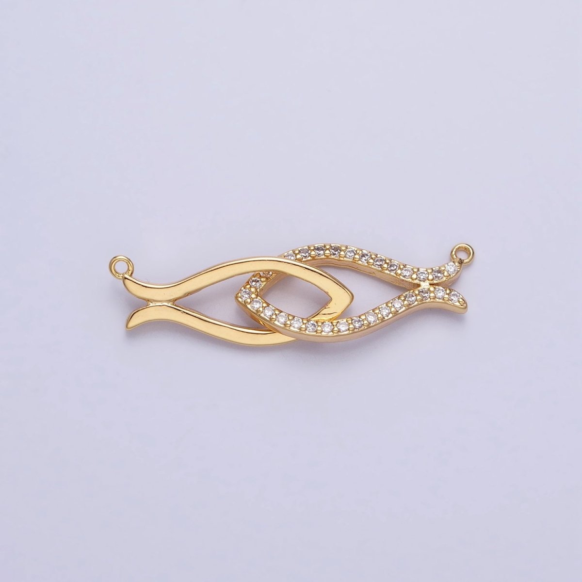 OS Gold, Silver Double Fish-Shaped Linked Micro Paved CZ Geometric Connector | AA835 AA836 - DLUXCA