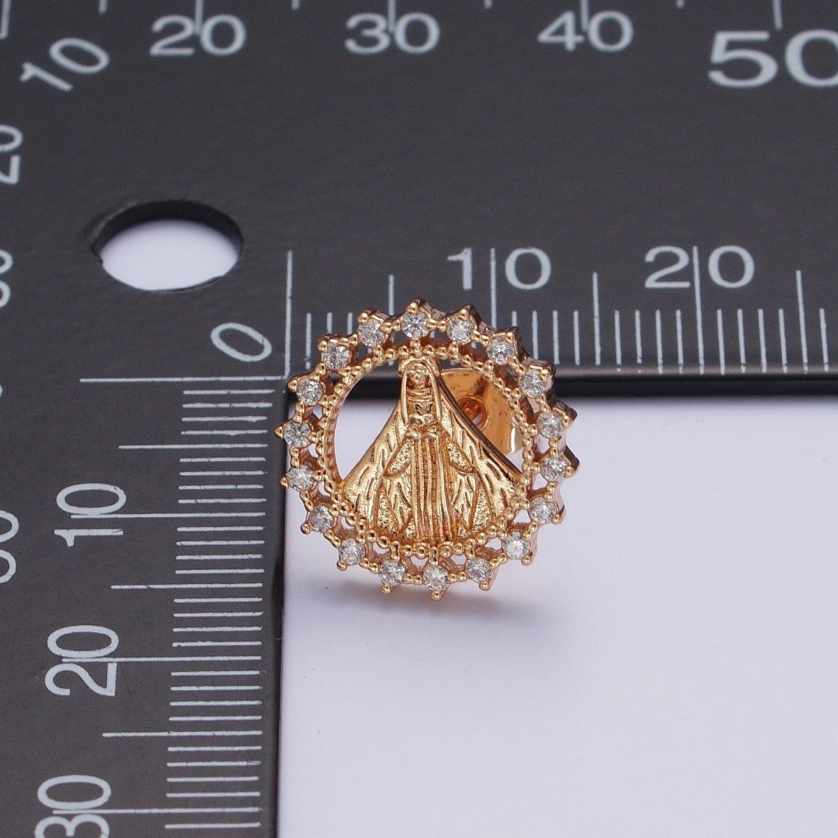 OS Gold Virgin Mary Stud Earring Sun Medallion Miraculous Lady Earring Catholic Religious Jewelry Gift AE-1049 - DLUXCA