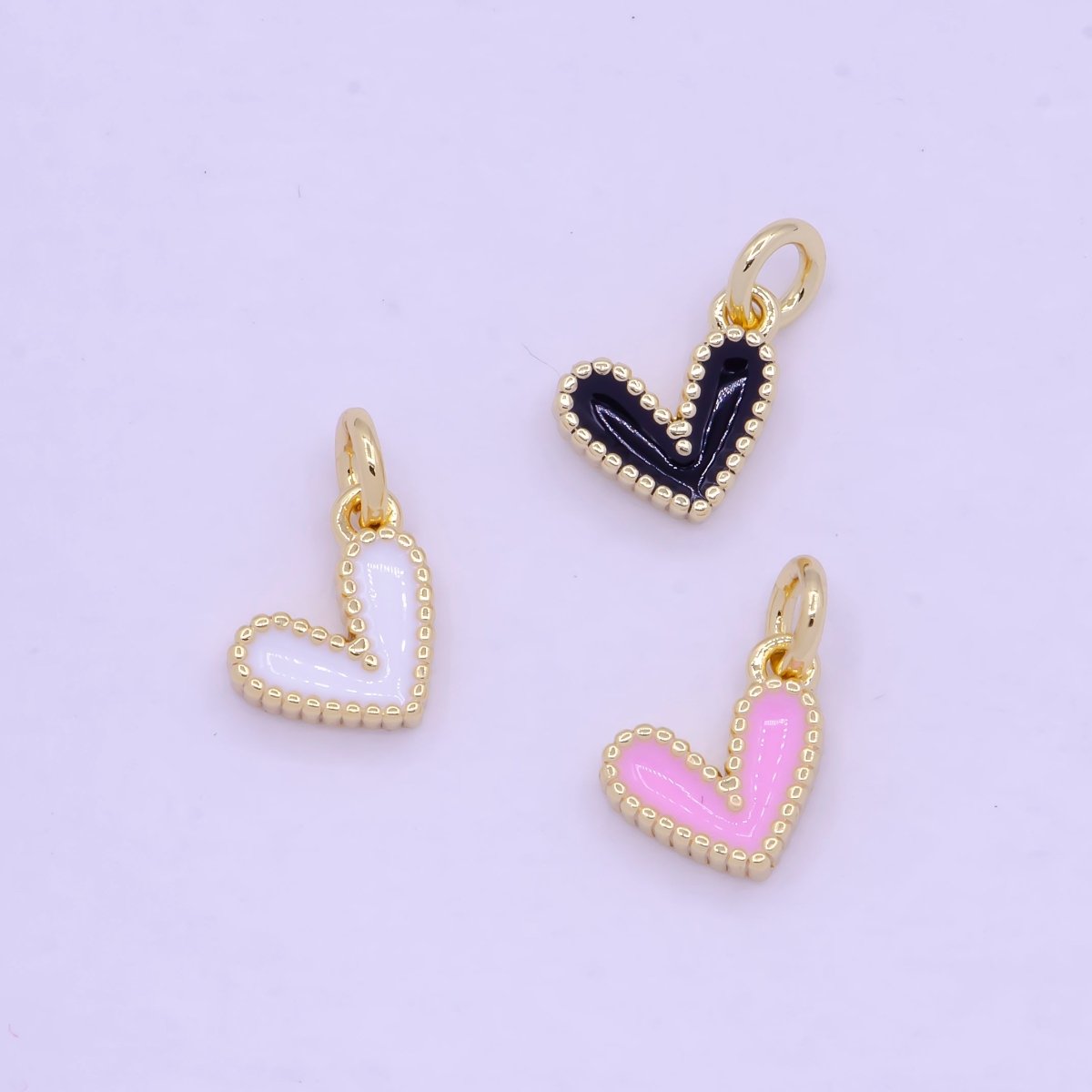 OS Mini Enamel Heart Charm Black White Pink Heart Charm Epoxy Heart Charm AG-080 AG-081 AG-082 - DLUXCA