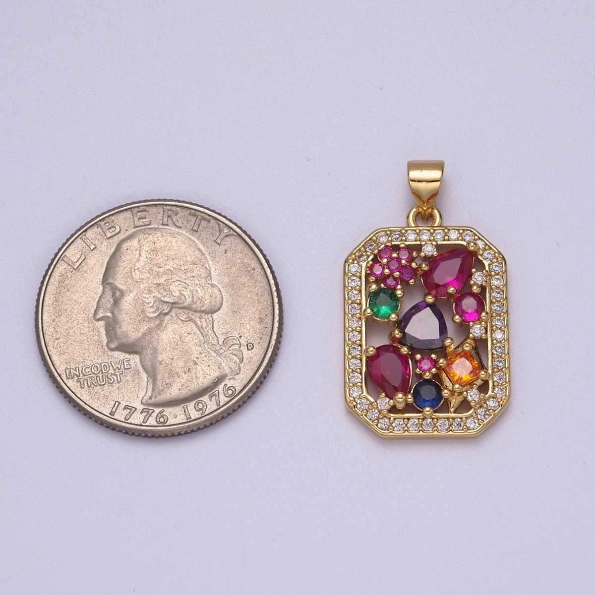 OS Multi color gem rainbow Cubic Zirconia Stone Charm wholesale, bulk pendant for Jewelry Making Supply J-348 - DLUXCA