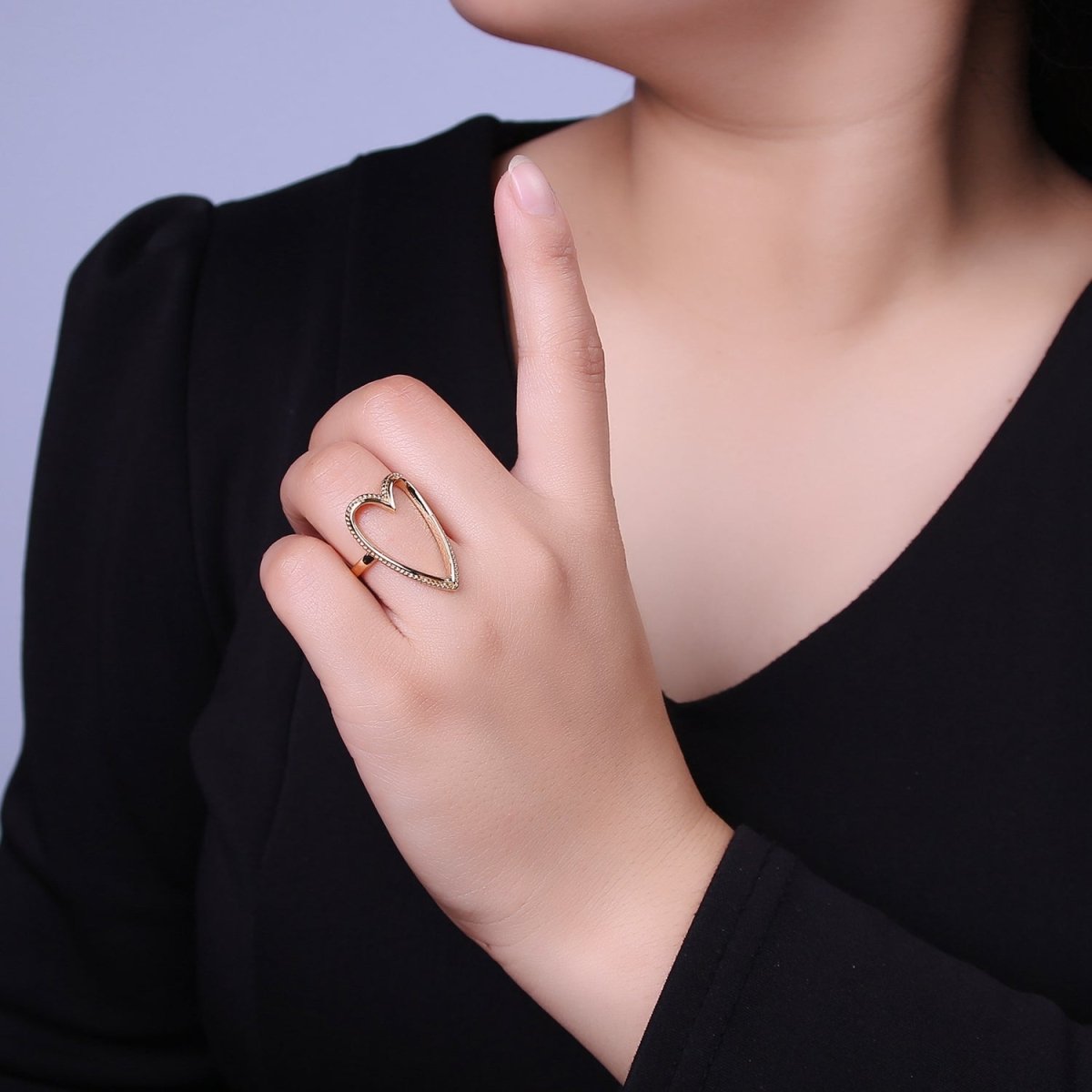 OS Open Heart Ring, Heart Cut Out Ring, Everyday Ring 18K Gold Filled Ring, Fun Unique Cute Ring For Women O-2081 - DLUXCA