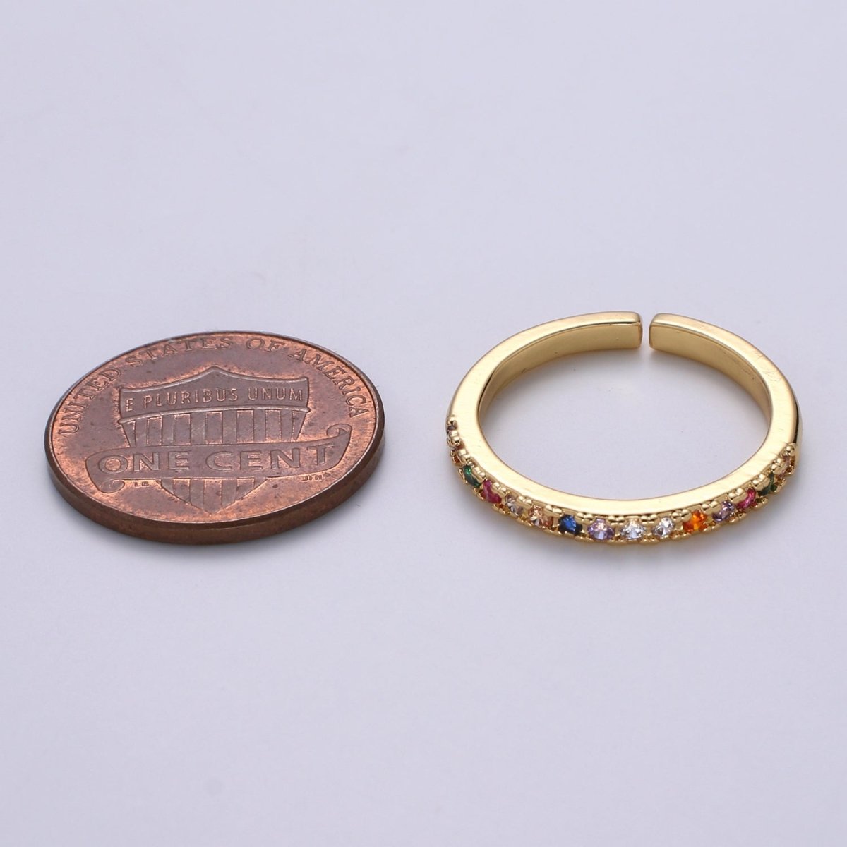 OS Rainbow Crystal 18K Gold Filled Simple Adjustable Ring O-360 - DLUXCA