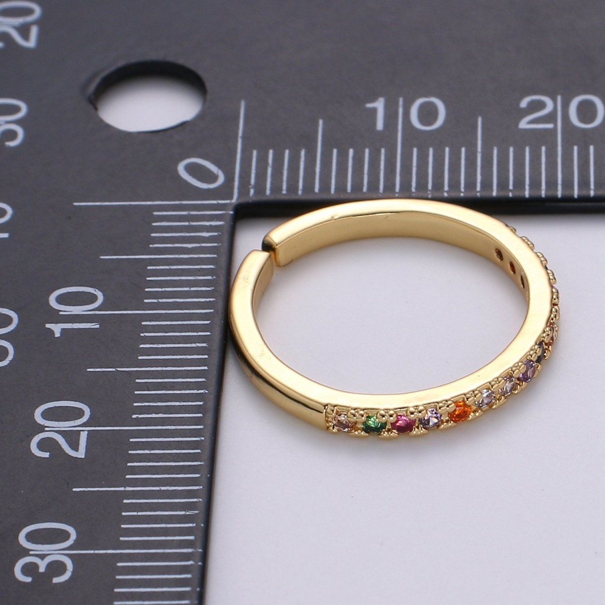 OS Rainbow Crystal 18K Gold Filled Simple Adjustable Ring O-360 - DLUXCA