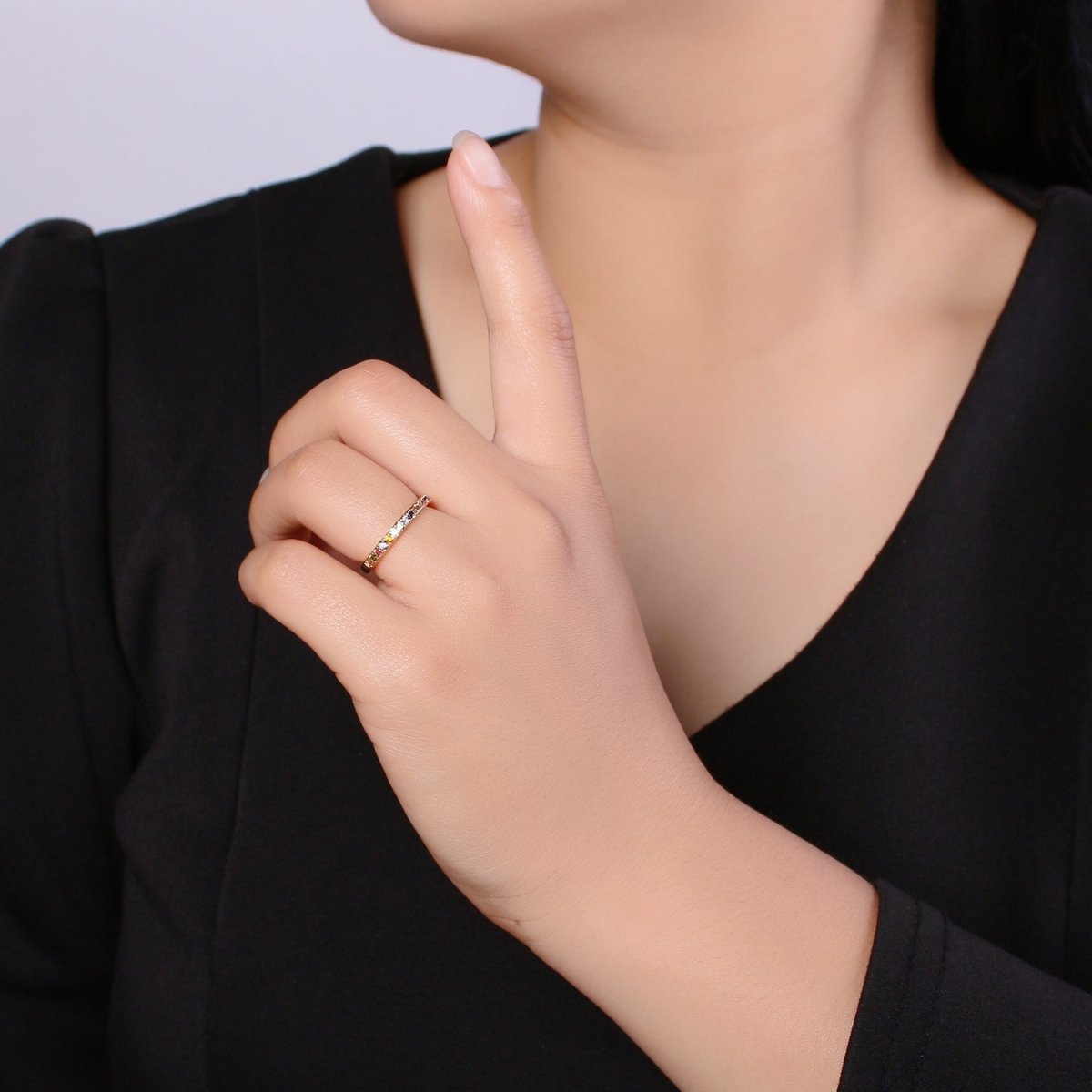 OS Rainbow Crystal 18K Gold Filled Simple Adjustable Ring O-360 - DLUXCA