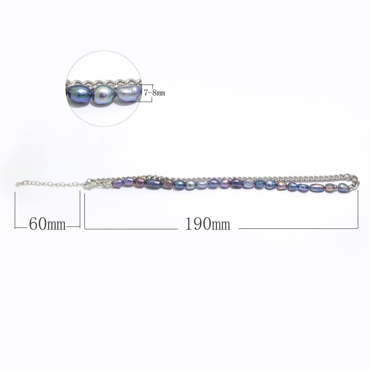 OS Rainbow Peacock Fresh Water Baroque Pearl Silver Curb Chain Link Necklace Unisex Jewelry | WA-267 Clearance Pricing - DLUXCA