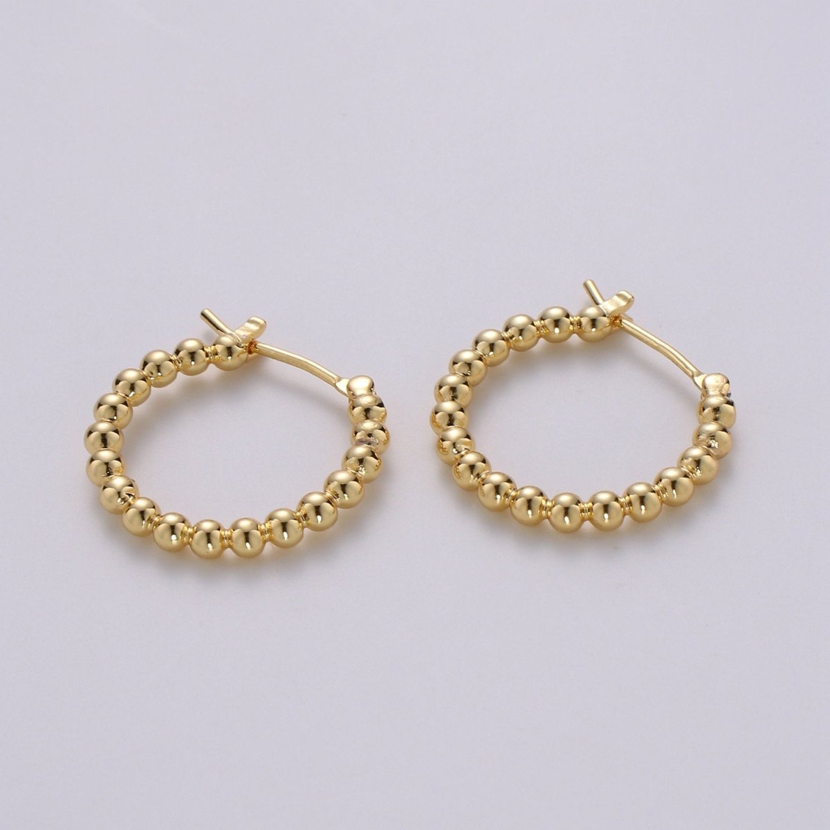 OS Small Beaded Huggie Hoop Earrings 20mm Hoop Earring Gold Vermeil Q-319 - DLUXCA
